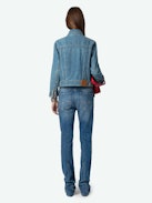 Kioka Denim Jacket - Faded denim jacket with zip and button fastening, pockets and braided details.