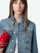 Kioka Denim Jacket - Faded denim jacket with zip and button fastening, pockets and braided details.