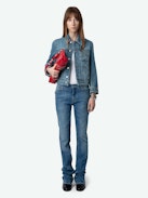 Kioka Denim Jacket - Faded denim jacket with zip and button fastening, pockets and braided details.