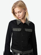 Jacke Kioky Denim - Taillierte Jeansjacke mit Knöpfen, Strass und mehreren Taschen.