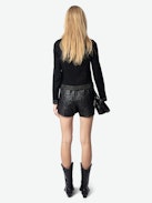 Jacke Kioky Denim - Taillierte Jeansjacke mit Knöpfen, Strass und mehreren Taschen.