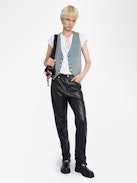Gillier Denim Vest - This sleeveless denim vest is punctuated with silver studs and a raw edge finish—distressed just right. Layer it over everything, wear it like armor. Bold, free, undeniably Zadig.