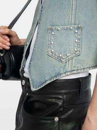 Gillier Denim Waistcoat - Denim waistcoat, western spirit applied front pockets.