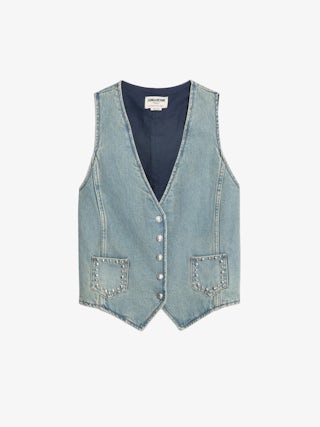 Gilet Gillier Denim - Gilet en denim, esprit western, poches appliquées à l'avant.