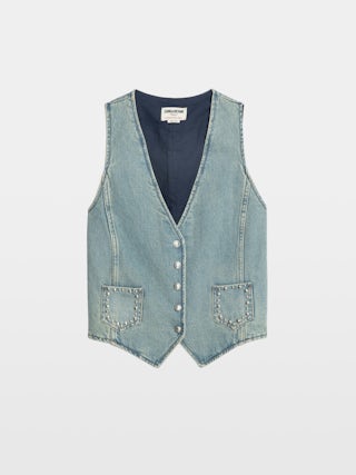 Gillier Denim Waistcoat - Denim waistcoat, western spirit applied front pockets.
