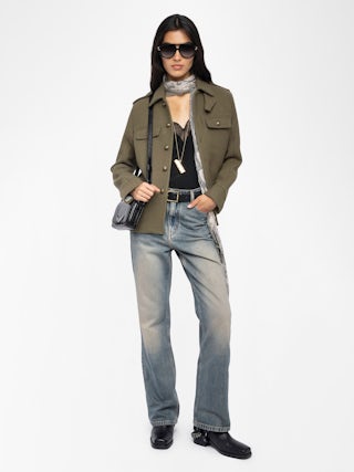 Veste Veram - Blouson en laine mélangée esprit militaire, multi poches et badge épaule.