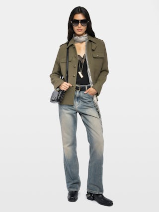 Veste Veram - Blouson en laine mélangée esprit militaire, multi poches et badge épaule.