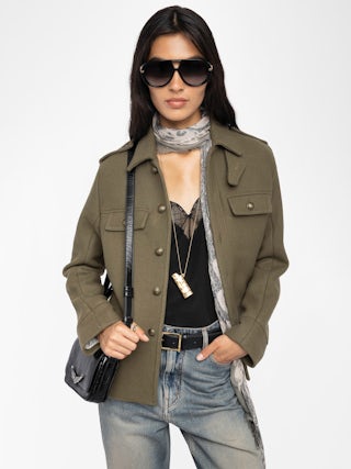 Veste Veram - Blouson en laine mélangée esprit militaire, multi poches et badge épaule.