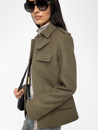 Veste Veram - Blouson en laine mélangée esprit militaire, multi poches et badge épaule.