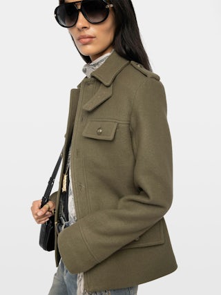 Veste Veram - Blouson en laine mélangée esprit militaire, multi poches et badge épaule.