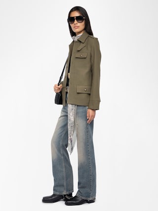 Veste Veram - Blouson en laine mélangée esprit militaire, multi poches et badge épaule.