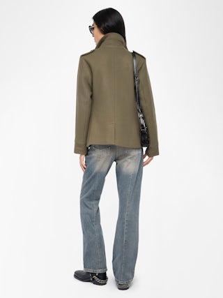 Veste Veram - Blouson en laine mélangée esprit militaire, multi poches et badge épaule.