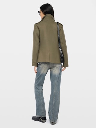 Veste Veram - Blouson en laine mélangée esprit militaire, multi poches et badge épaule.