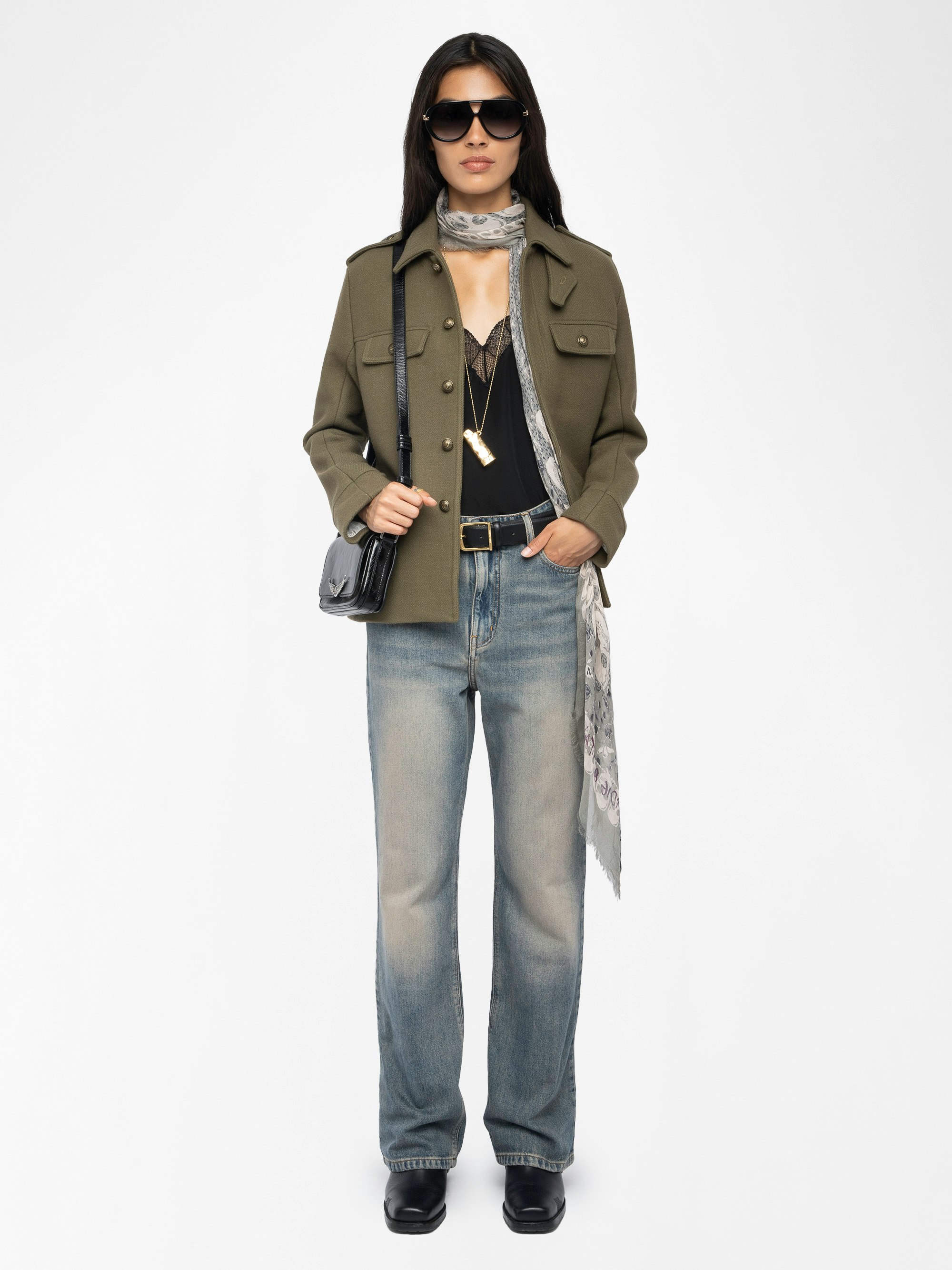 Veram Jacket - Mixed wool military-style jacket, multi pockets and shoulder badge.