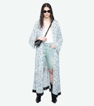Kimono Jacket - Long printed viscose kimono with short sleeves and fringe finish.