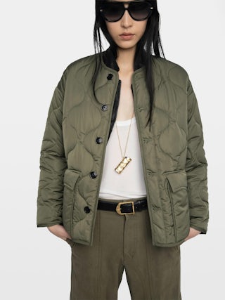 Bunji Short Quilted Parka - Short quilted parka with front patch pockets and button closure.