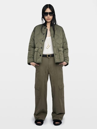 Bunji Short Quilted Parka - Short quilted parka with front patch pockets and button closure.