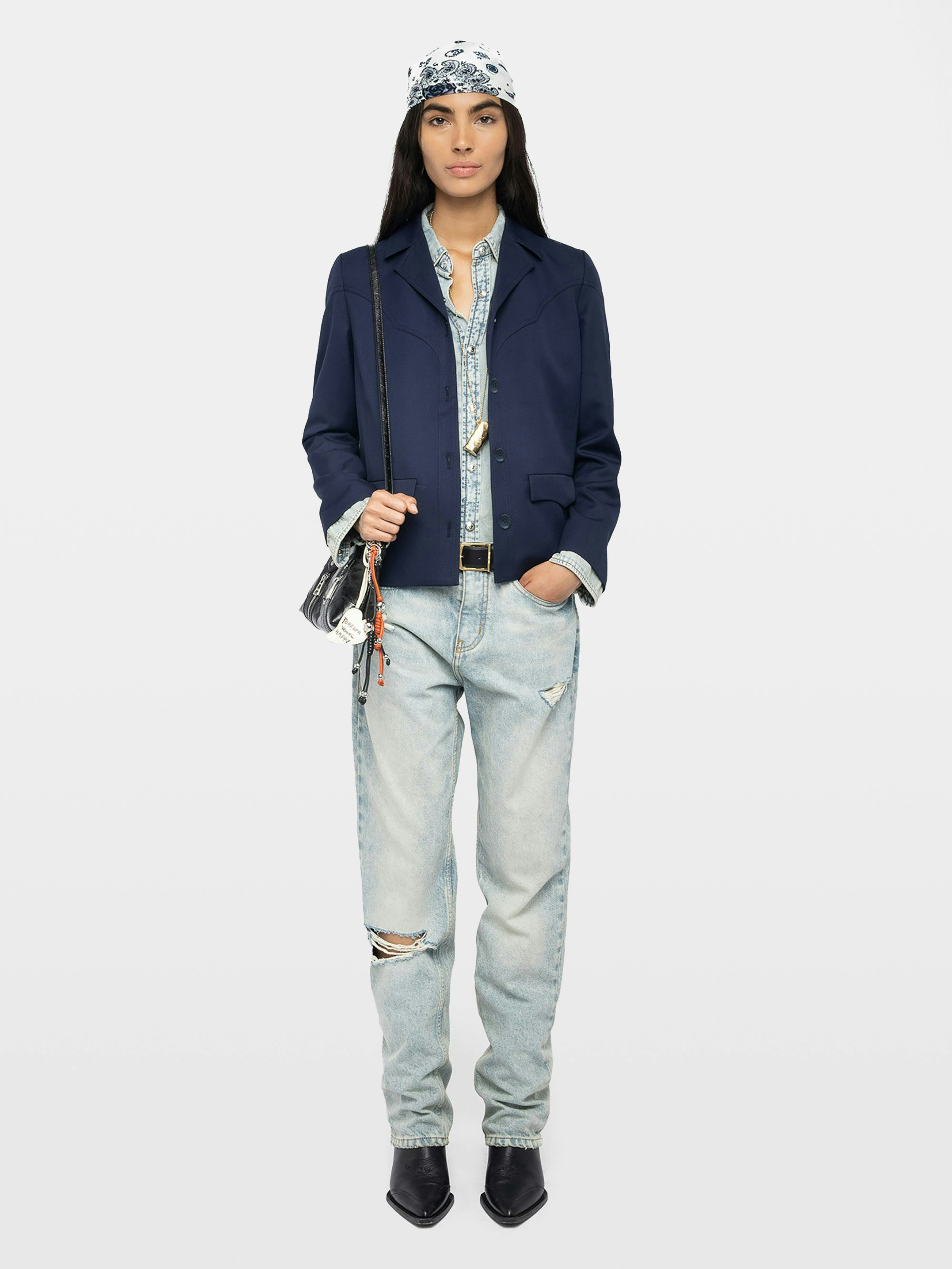 Lara Jacket - Mixed wool jacket with western-inspired cutouts, applied pockets and button closure.