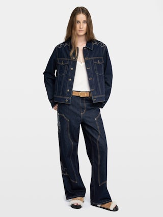 Blouson Bases Denim - Blouson en denim, découpes esprit western, manches longues, multi poches et fermeture boutonnée.