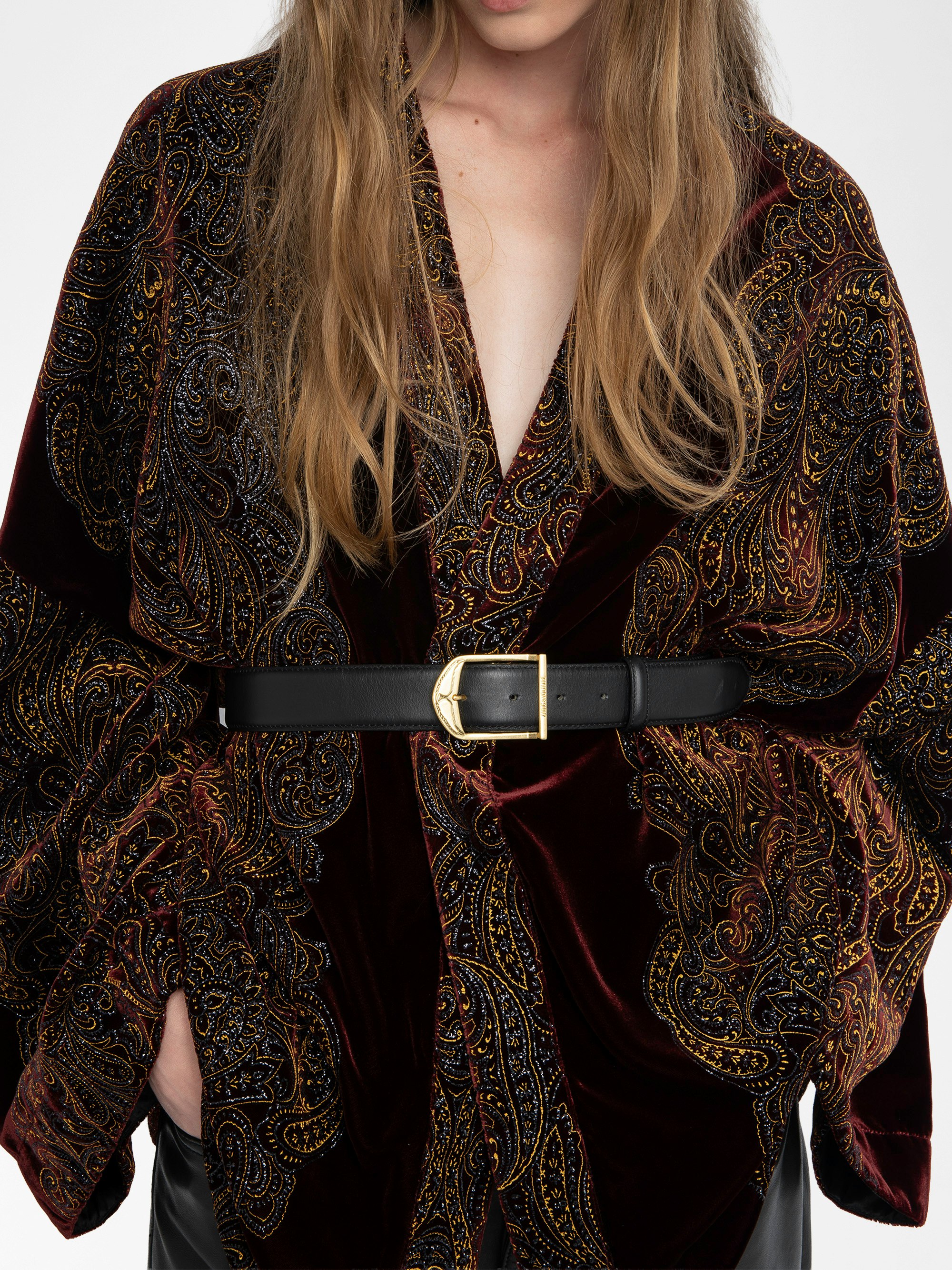 Velvet Kimono​ Robe - Kimono in sequined paisley velvet. Please note this product is one size only. Each piece has unique placement of the paisley embroidery.