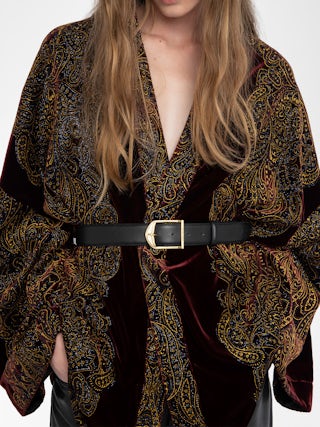 Velvet Kimono​ Robe - Kimono in sequined paisley velvet. Please note this product is one size only. Each piece has unique placement of the paisley embroidery.