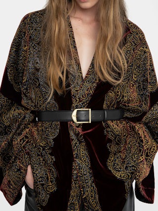 Velvet Kimono Robe - Kimono in sequined paisley velvet. Please note this product is one size only. Each piece has unique placement of the paisley embroidery.