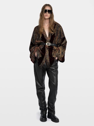 Velvet Kimono Robe - Kimono in sequined paisley velvet. Please note this product is one size only. Each piece has unique placement of the paisley embroidery.