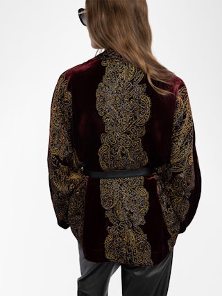 Velvet Kimono​ Robe - Kimono in sequined paisley velvet. Please note this product is one size only. Each piece has unique placement of the paisley embroidery.