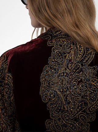 Velvet Kimono​ Robe - Kimono in sequined paisley velvet. Please note this product is one size only. Each piece has unique placement of the paisley embroidery.