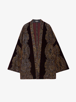 Velvet Kimono​ Robe - Kimono in sequined paisley velvet. Please note this product is one size only. Each piece has unique placement of the paisley embroidery.