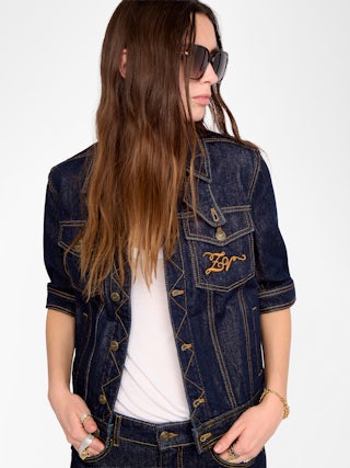 Blouson Kyo Denim - Blouson en denim manches courtes, fermetures boutonnées, pate amovible et multi poches.