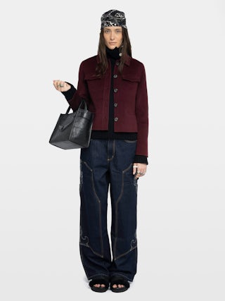 Liam Wool Jacket - Fitted double-faced jacket in wool blend, long sleeves, button closure and embossed wings at the back.