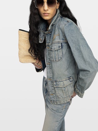 Lienna Denim Jacket - Multi-pocket denim jacket with buttoned closure and chest wing.