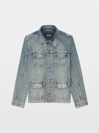 Lienna Denim Jacket - Multi-pocket denim jacket with buttoned closure and chest wing.