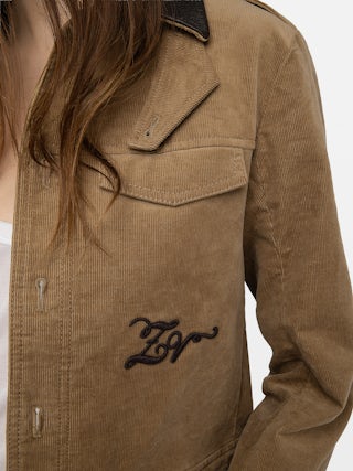 Veram Jacket - Military-inspired jacket in corduroy, button closure, leather collar, removable flap and multiple pockets.