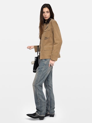 Veram Jacket - Military-inspired jacket in corduroy, button closure, leather collar, removable flap and multiple pockets.