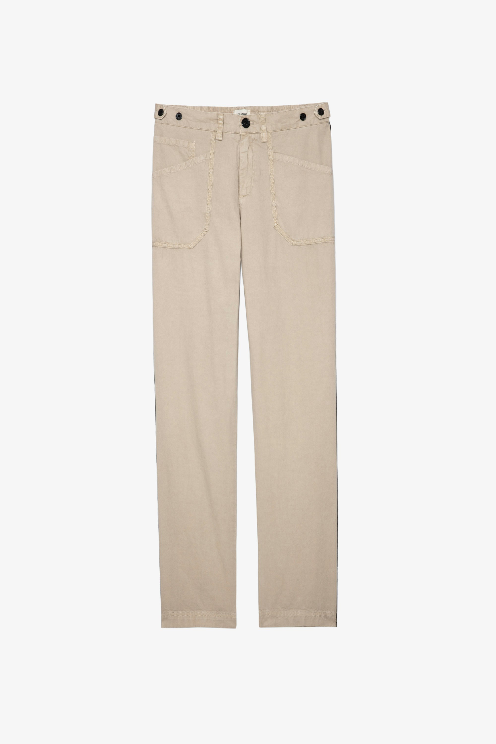 Pamela Trousers Women’s beige cotton trousers with bands on the sides