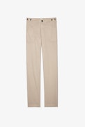 Pamela Trousers - Women’s beige cotton trousers with bands on the sides