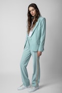 Pantaloni Pomy - Pantaloni in crêpe celeste con strisce laterali paillettate - Donna