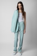 Pantaloni Pomy - Pantaloni in crêpe celeste con strisce laterali paillettate - Donna