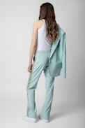 Pantaloni Pomy - Pantaloni in crêpe celeste con strisce laterali paillettate - Donna