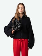 Pomy Pants - Red crêpe pants with glittery side bands and drawstring ties.