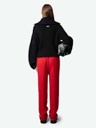 Pomy Pants - Red crêpe pants with glittery side bands and drawstring ties.