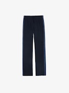 Pantaloni Pomy - Pantaloni da donna in crêpe blu navy con strisce laterali a paillette