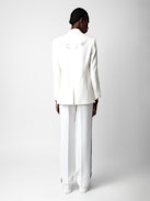 Pomy Trousers - White crêpe trousers with glittery side bands and drawstring ties.
