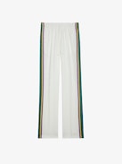 Pomy Trousers - White crêpe trousers with glittery side bands and drawstring ties.