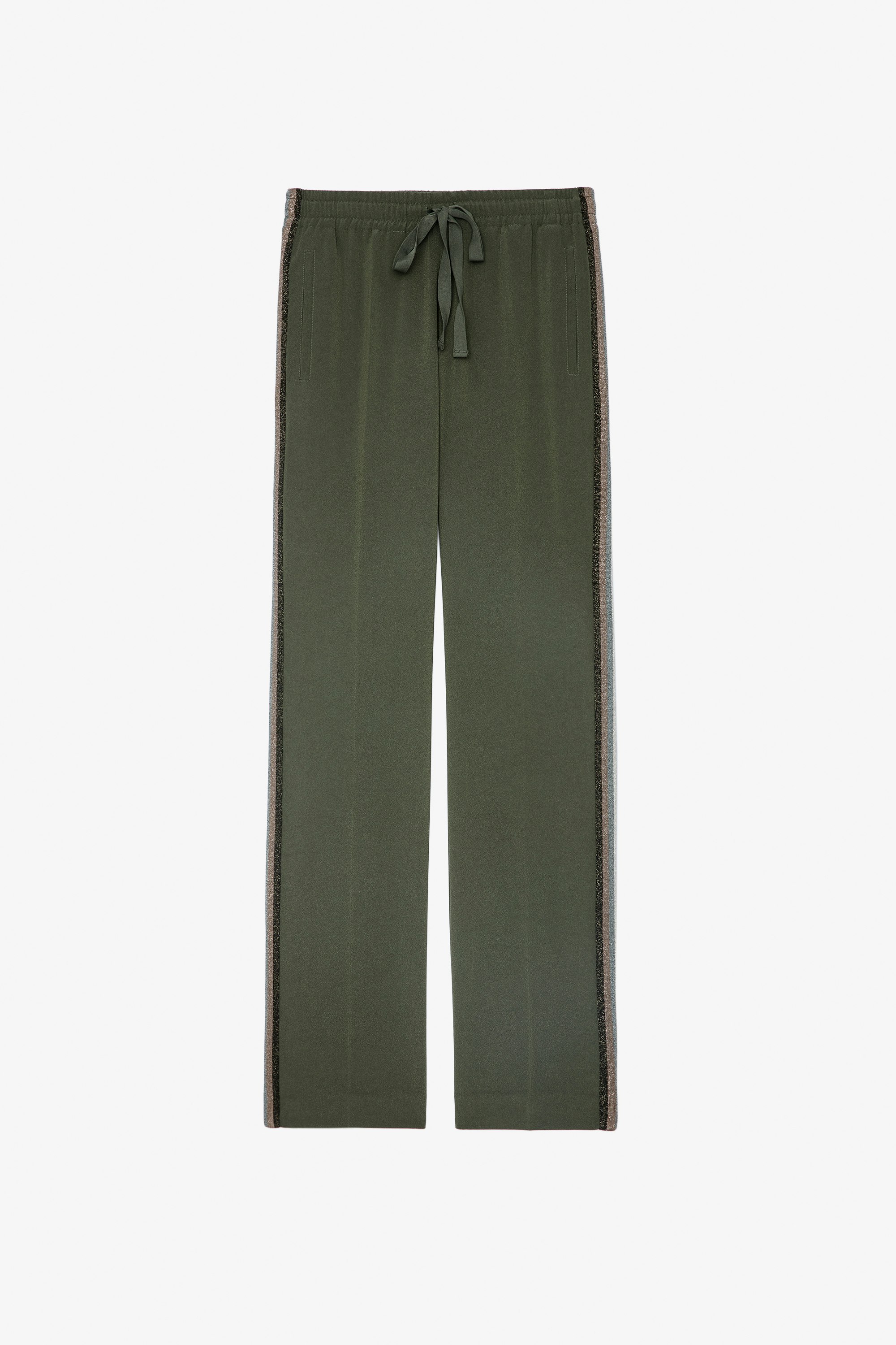 Pomy Trousers Women's khaki trousers with glittery side bands