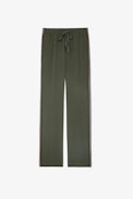 Pomy Trousers - Women's khaki trousers with glittery side bands