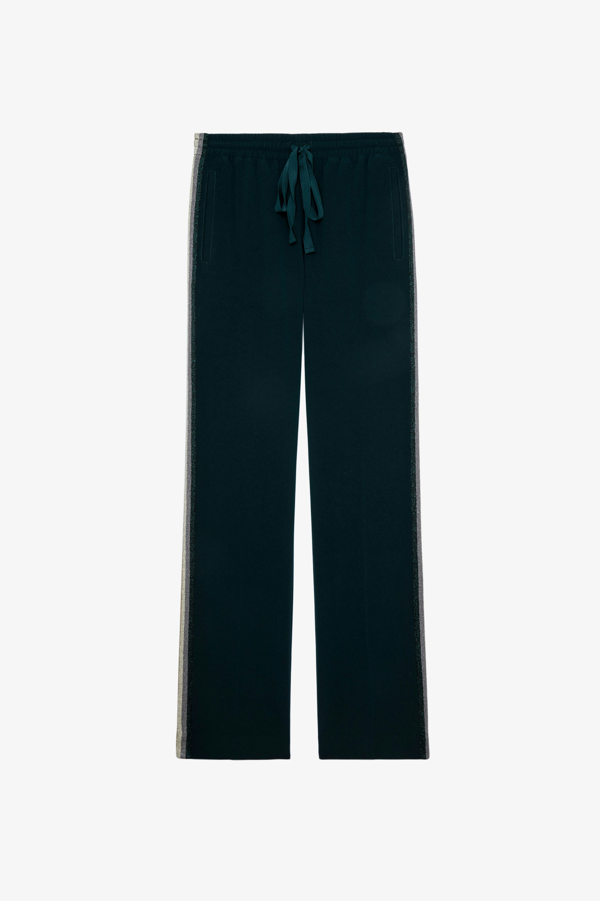 Pomy Trousers Green crepe trousers with glitter side bands 