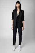 Paula Band Trousers - ZV women’s navy blue trousers with bands on the sides